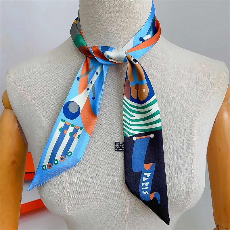 90*5cm Summer New Horse Print Female Decoration Twill Long Ribbon Binding Bag Silk Ribbon Hair Belt Hot Selling Small Scarf