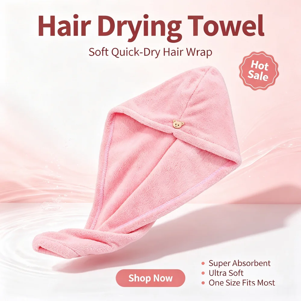 Super Absorbent Microfiber Hair Towel Wrap Quick‑Dry Magic Fast Drying Shower Bath Turban Hat for Women Girls