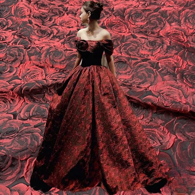 

Тисненое темно-красное трехмерное шитье из жаккардовой ткани розы, сценический костюм, юбка принцессы диафрагмы