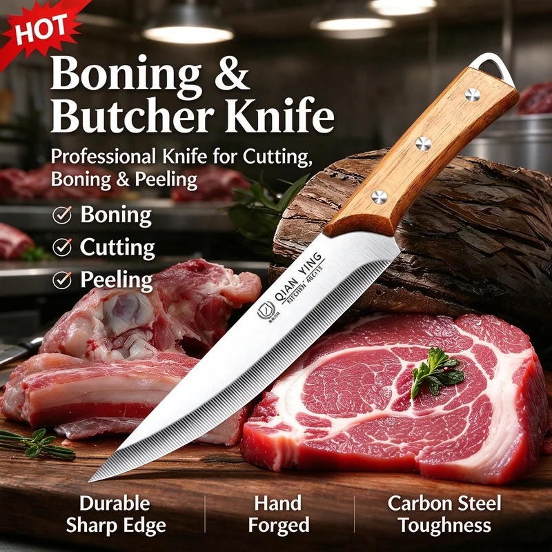 Stainless Steel Boning Knife, Sharp Butcher Knife for Pork, Beef and Lamb, Professional Kitchen Meat Cutting Tool