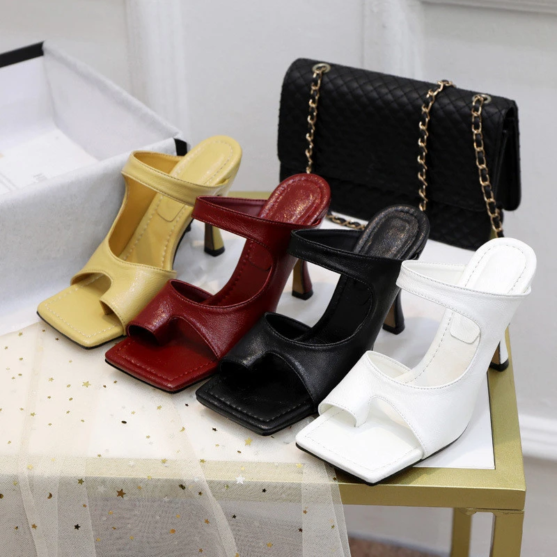 New Design High Quality Women Sandals Solid Color 7cm Stiletto Fashion Peep Toe Women Shoes Hand-made Square Toe Zapato De Mujer