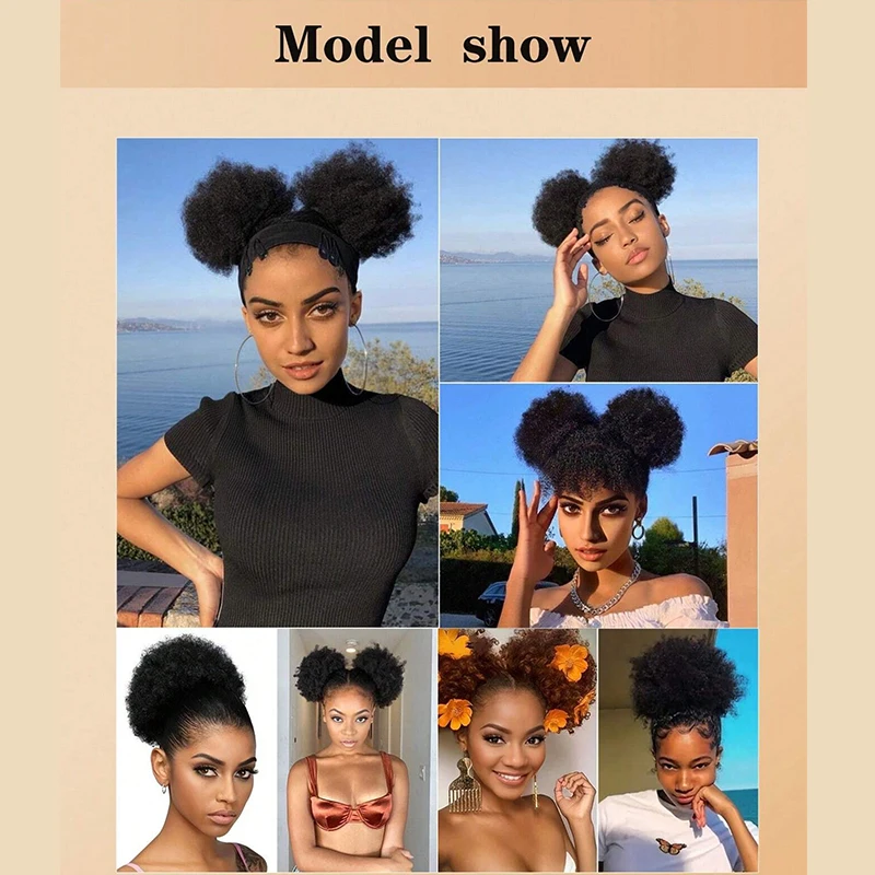 Afro Curly Hair Buns Updo Chignon Drawstring Ponytail Women Short Kinky Curly Bun Ponytail Extensions Synthetic Afro Ponytail image 6