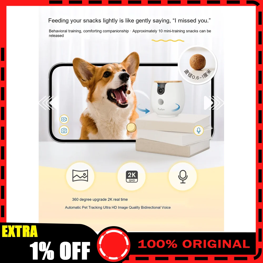 Furbo Mini 360 Pet Camera AI Smart Monitor for Cats and Dogs Two-Way Audio Treat Tossing Motion Tracking Home Security Camera