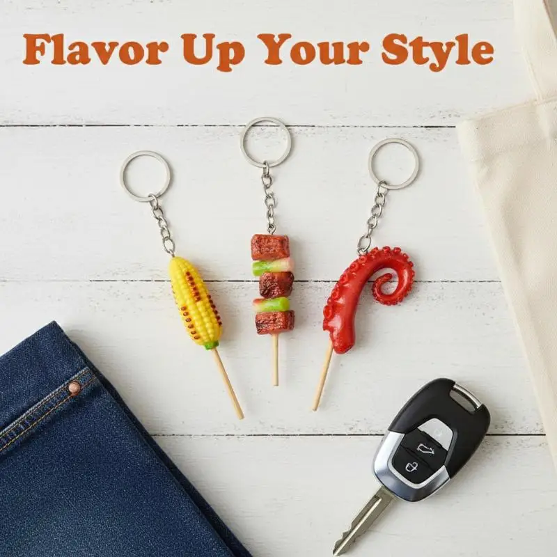 Squid Skewer PVC Door Car Key Fake Food Key Ring Simulation BBQ Keychains Women Fashion Jewelry Korean Style Bag Pendant
