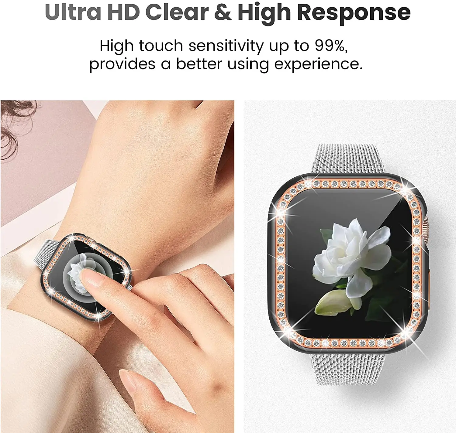 بلينغ الزجاج + غطاء لساعة أبل 40 مللي متر 41 مللي متر 44 مللي متر 45 مللي متر 42 مللي متر 38 مللي متر الماس الوفير + واقي للشاشة iwatch سلسلة 5 6 SE 7 8 9