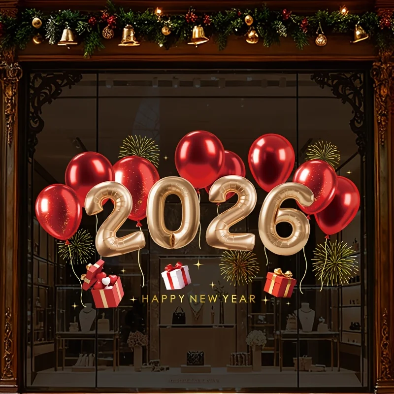 1pc Happy New Year 2026 Christmas Decorative Sticker Glass Window Static Sticker Merry Xmas Shopping Center Shop Deco Sticker view 4