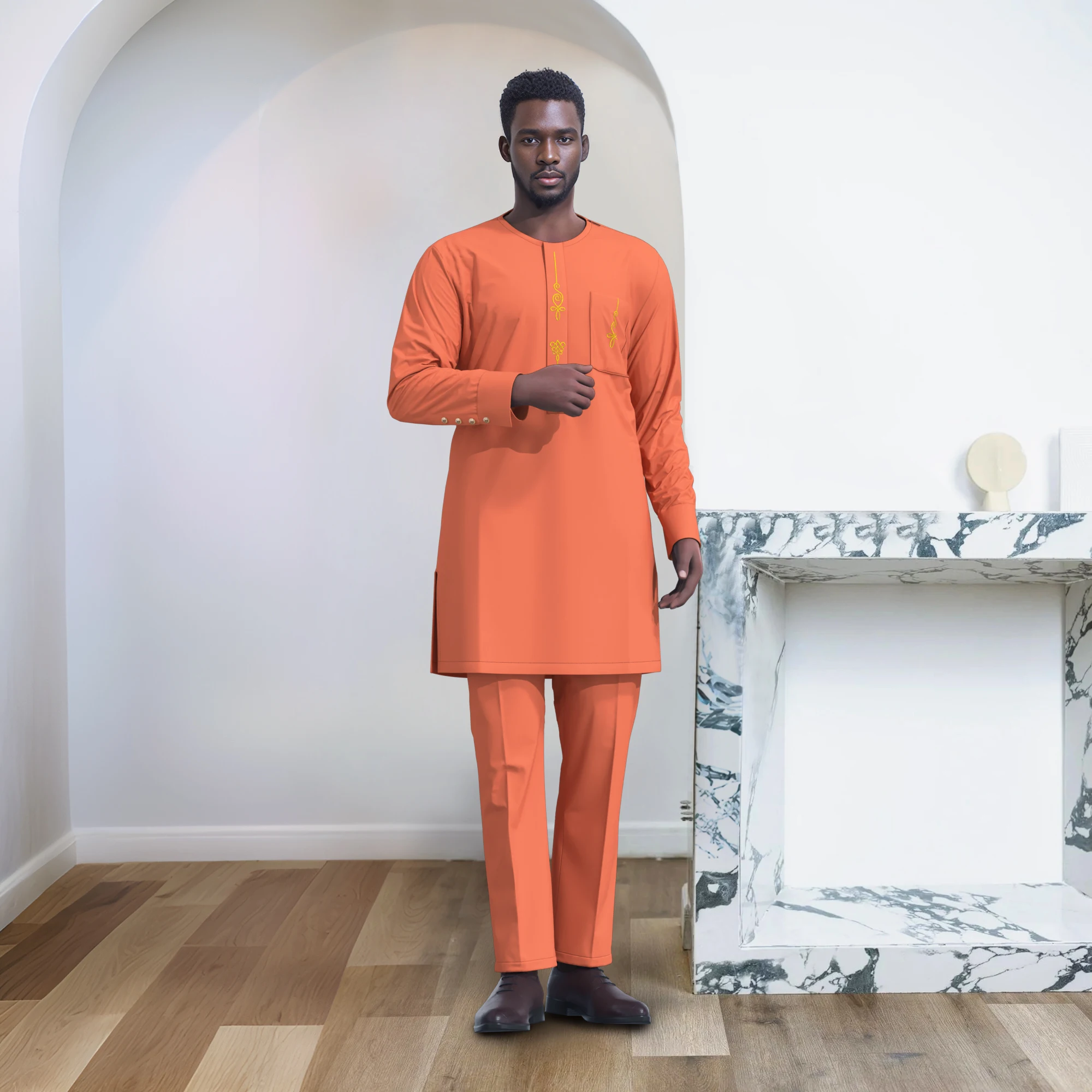 Men's African Print Traditional Suit Set - Colorful Embroidery Formal Attire, Handmade Design for Special Occasions WYN2333
