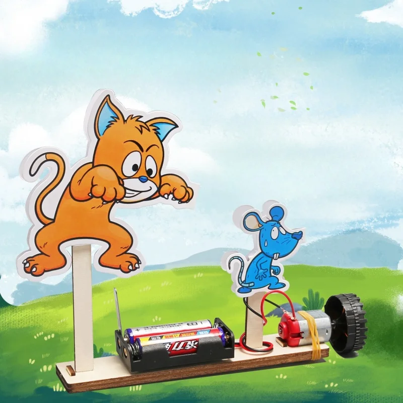 مجموعة جذع خشبية يمكنك صنعها بنفسك - لعبة ماوس اصطياد القطط، تجربة علمية للفيزياء التعليمية، هدية لعبة القط والفأر الدوارة