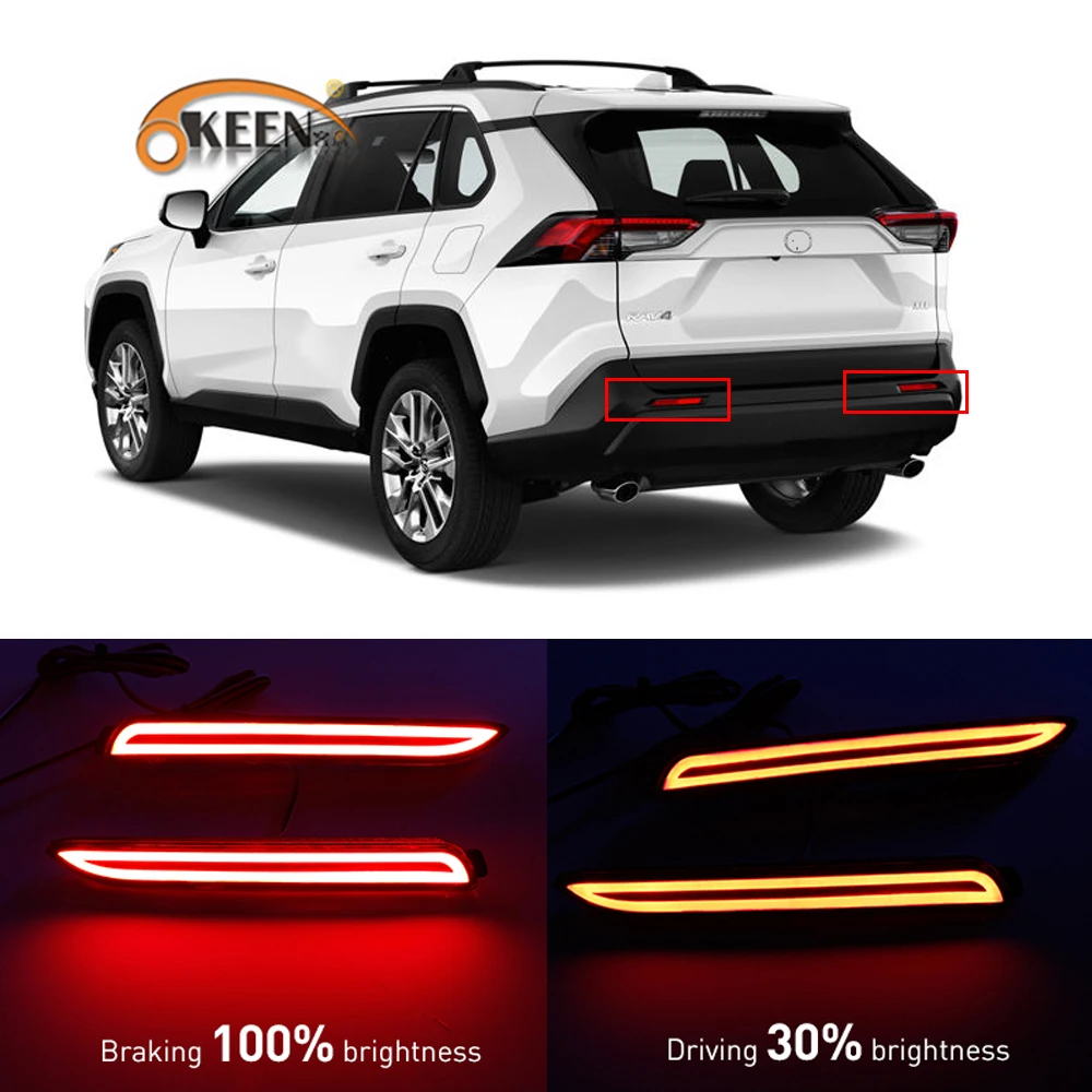 

2PCS LED Rear Bumper Lights for Toyota RAV4 2019-2020 Tail Light Fog Lamp Auto Brake Driving Car Light Upgrade