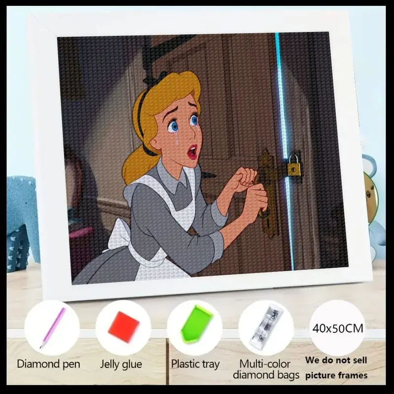 

5D DIY Полный дрель Алмазная картина Комплект, Алиса в Стране Чудес Вдохновленная Плачущая девушка заблокированной двери Фэнтезийная сцена, Мультяшный аниме Cry