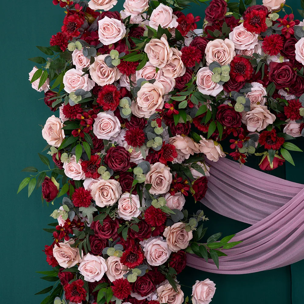 Imagem -06 - Flores Artificiais para Decoração de Casamento Rosa Vermelho Profundo Arranjo Floral Verde Evento do Partido Decoração da Tabela Principal