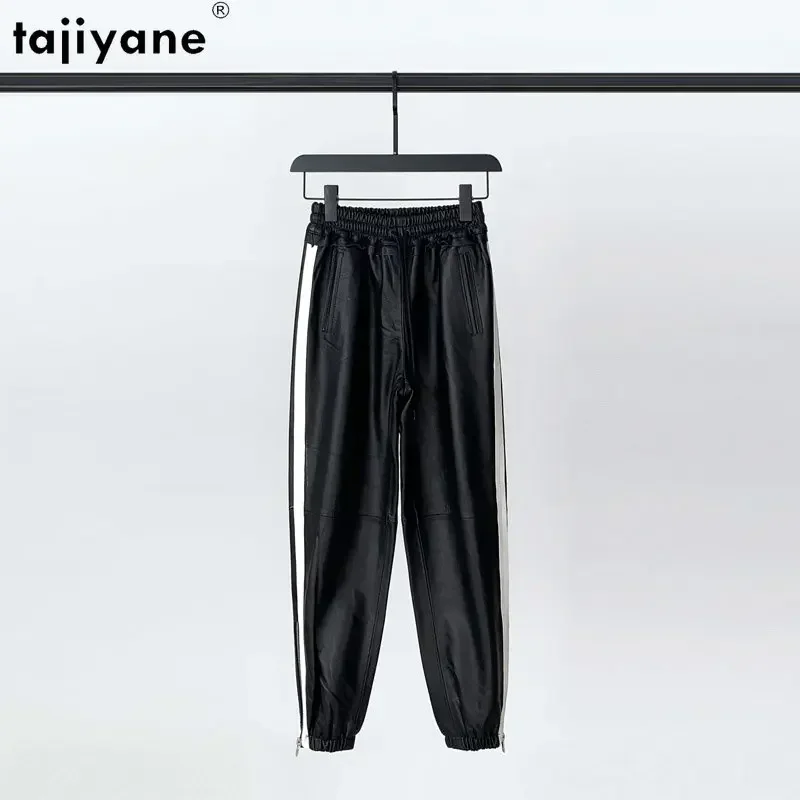 

Tajiyane Genuine Leather Pants for Women Sheepskin Leather Trousers Women Elastic Waist Harem Pants Korean Style Black Pants