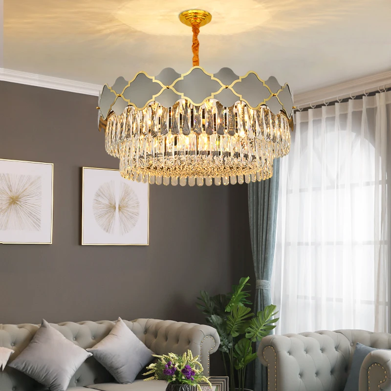 

New gold luxury ceiling chandelier indoor lighting glossy modern crystal LED chandelier house decoration free bulbs