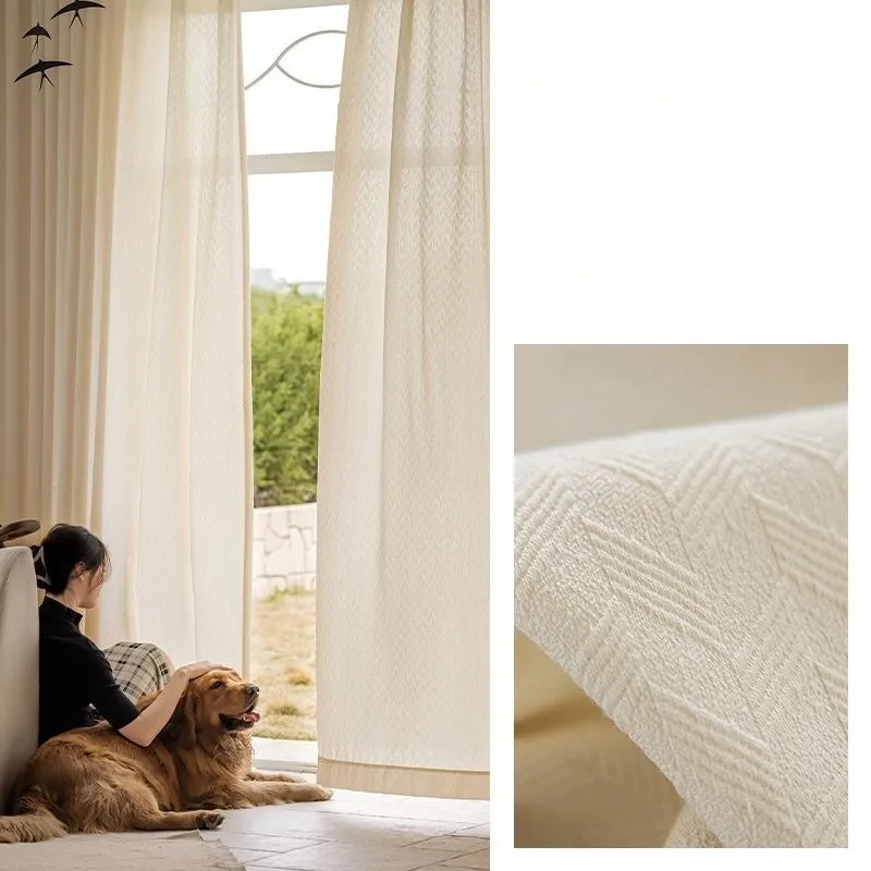 

French Cream Style Jacquard White Tulle Blackout Luxury Curtains for Living Room Bedroom Dining Custom Size Partition door Decor