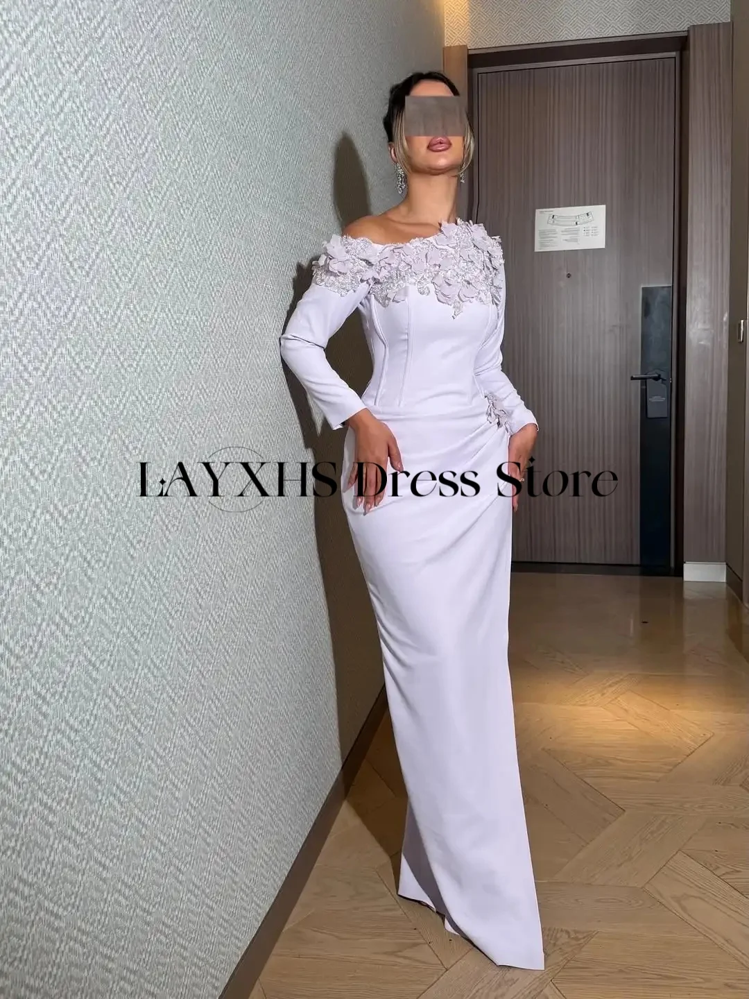 LAYXHS Abiti da sera eleganti monospalla Manica lunga Fiori con perline Abiti da ballo a sirena Abiti personalizzati