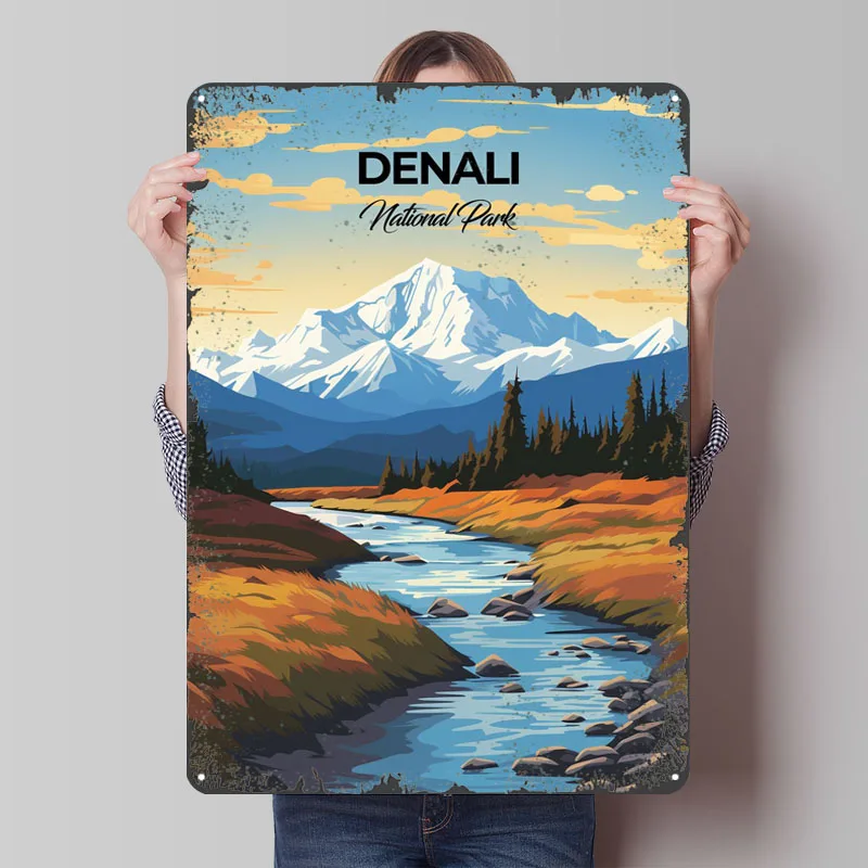 Denali National Park Travel Metal Poster Home Decorations Custom Metal Tin Signs for Wall Art Decoration Vintage Home Decor Room