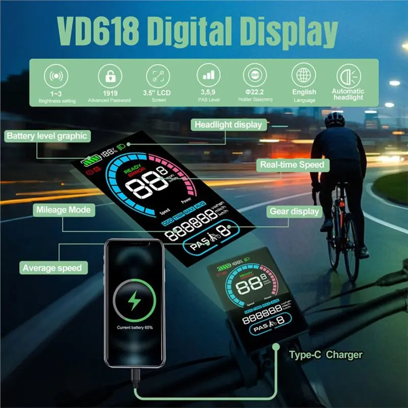 ABLB-Electric Bike Computer VD618 For M620 510 560 620 BBS CAN Protocol Speedometer Electric Bike Meter