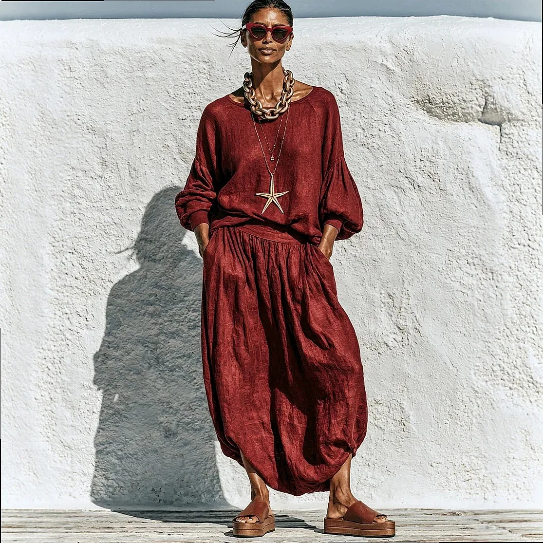 Women's Two Piece Matching Set Loose Dress and Long Sleeve Top Solid Color Outfits Jumpsuit Playsuit