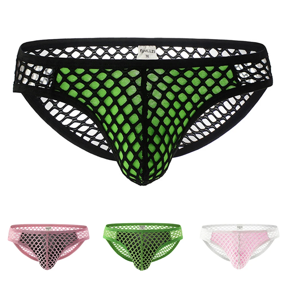

Мужские сексуальные трусы с низкой талией, U-образные выпуклые трусы, сетчатое мужское нижнее белье, полые ажурные бандажи для геев