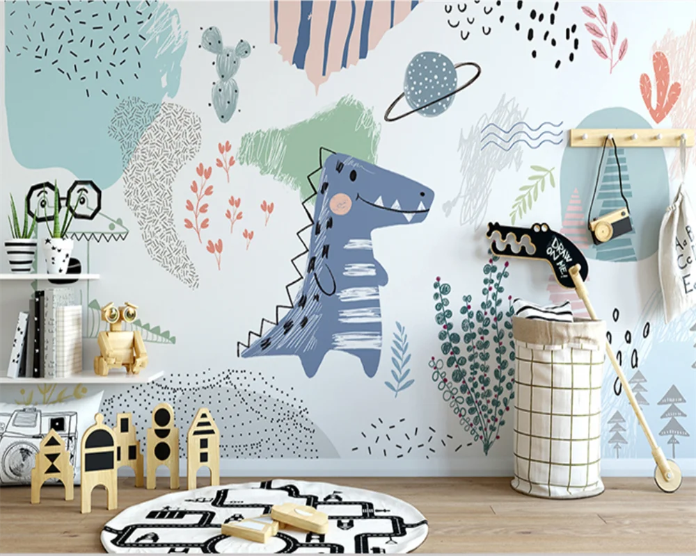 

beibehang papel de parede Custom Modern Nordic Kids Room Background Boy Bedside Bedroom Dinosaur Wallpaper papier peint