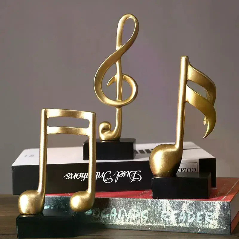 Music Note Figurine Modern Decor Gold Sculpture Resin Musical Symbol Piano Room