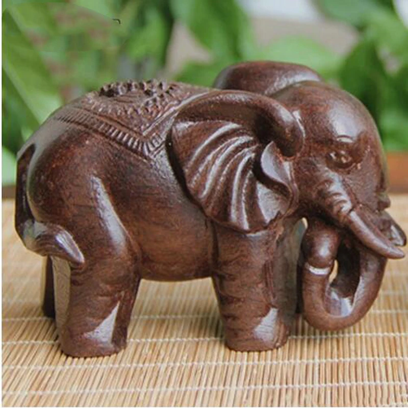 1Pc Black Agarwood Elephant Crafts Mini Wooden Animal Figurines Ornament Home Fengshui Lucky Natural Carved Wood Arts Decoration