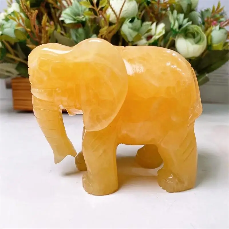 

Natural Calcite Elephant Crystal Carving Animal Healing Energy Stone Gemstone Collection Fengshui Home Decoration Holiday 1PCS