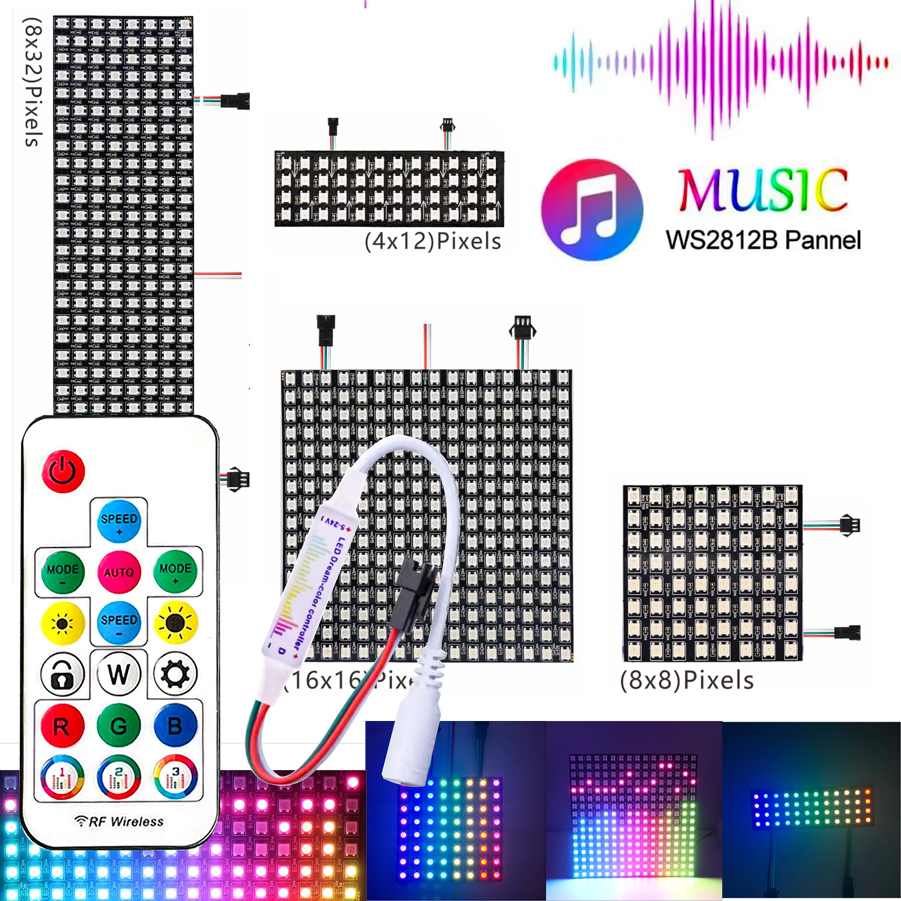 WS2812B RGB Flexible Pixel Matrix Panel DC5V USB 17Key RF Music Controller Individually Addressable LED Screen DIY Sign Gaming R