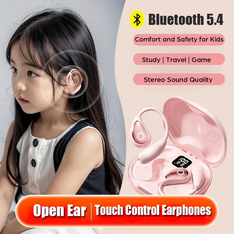 

Детская Bluetooth-гарнитура с открытым ухом 5,4, стерео музыкальные беспроводные наушники, микрофон, наушники с сенсорным управлением, легкие и удобные
