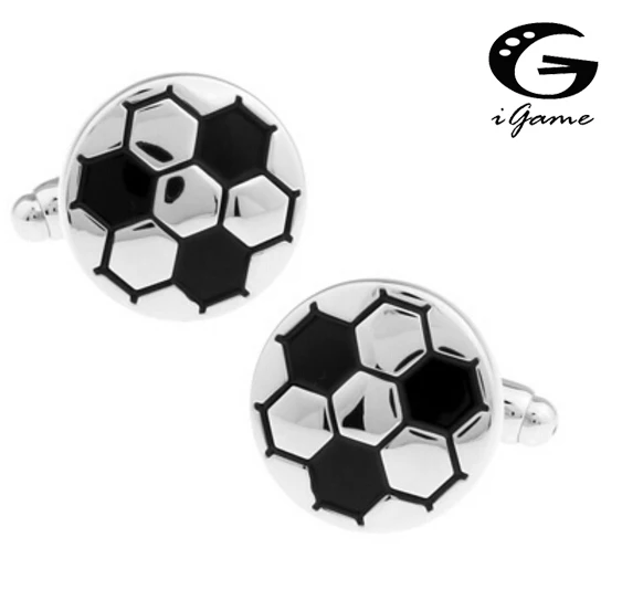 Igame masculino presente futebol abotoaduras atacado & varejo cor preta material de cobre novidade esporte design negócio terno accessaries