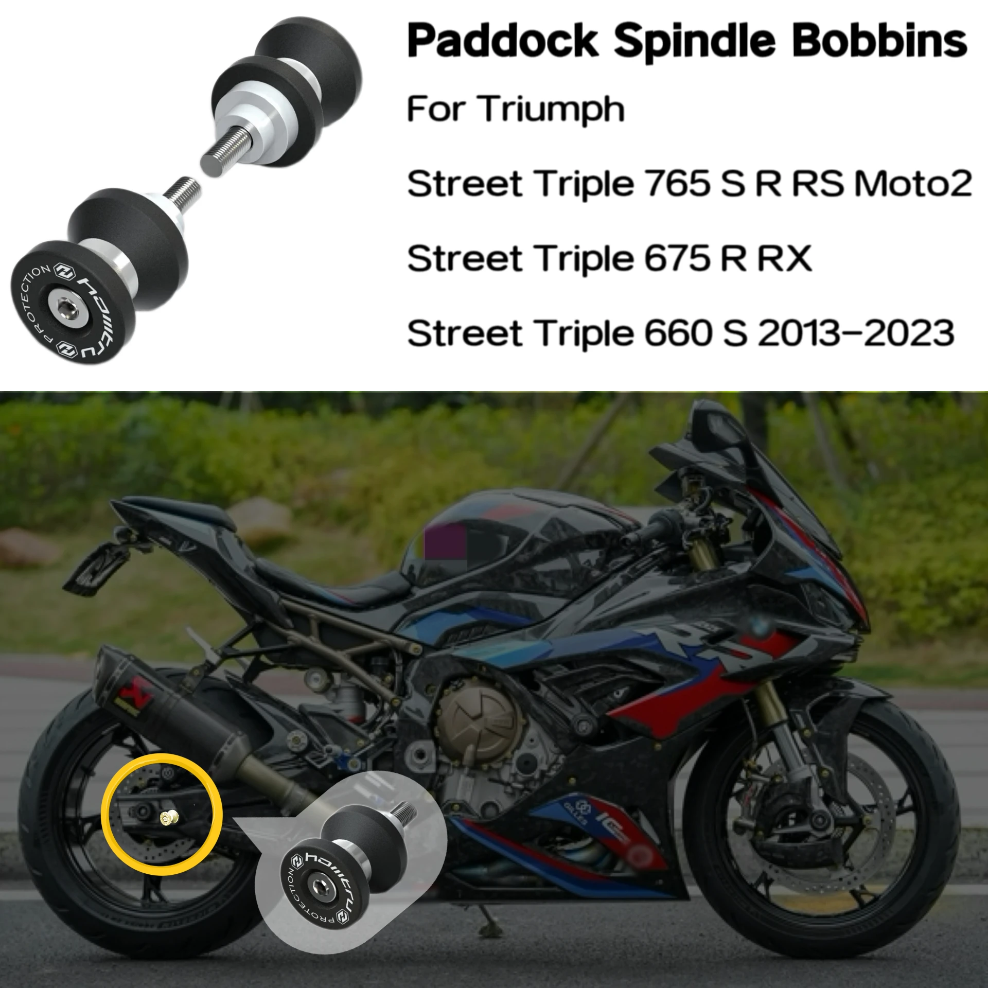 

Motorcycle Accessories For Triumph Street Triple 765/675/660 S R RS RX Moto2 2013-2023 Paddock Spindle Bobbins