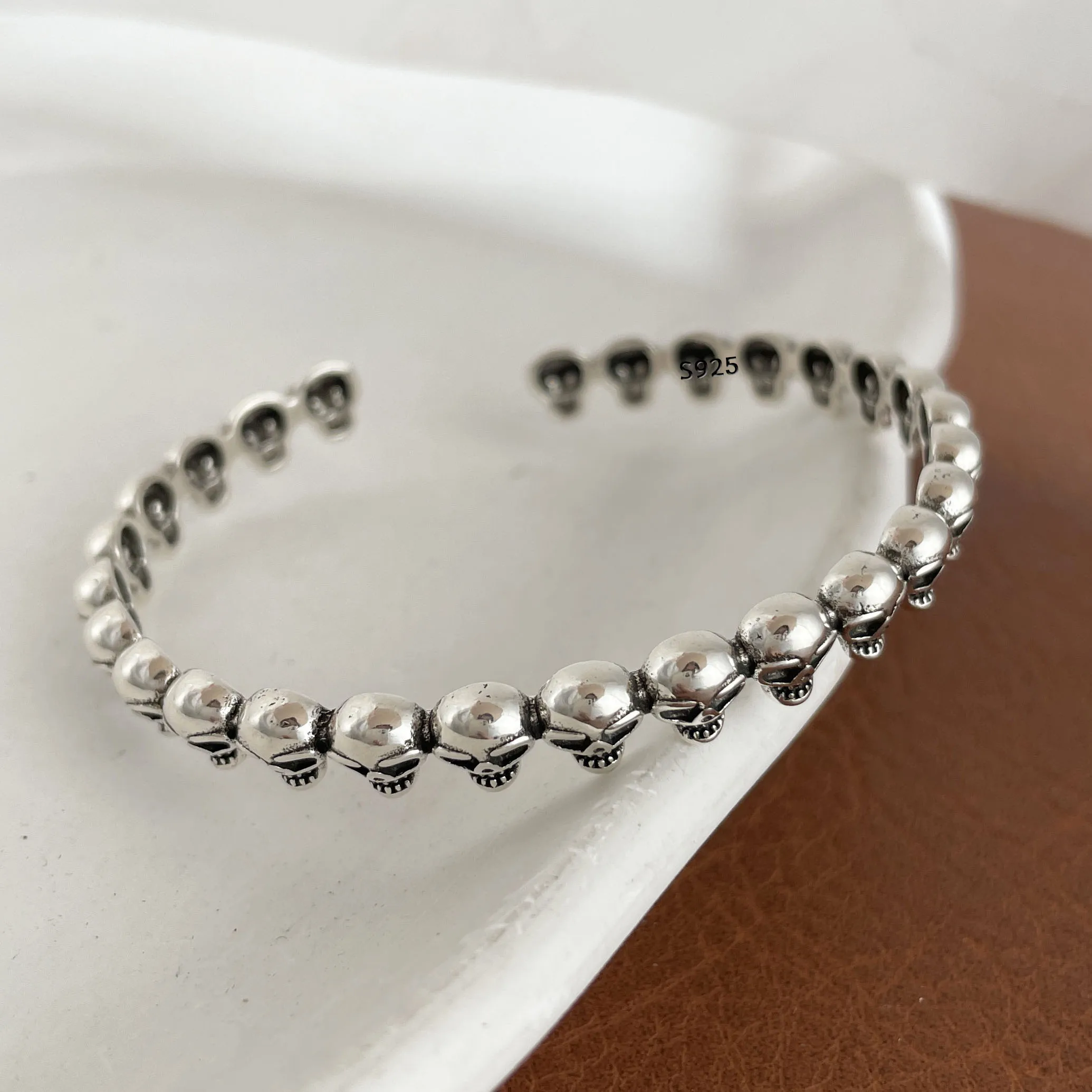 100 % massives 925er Sterlingsilber-Metallarmband für Damen, Vintage, handgefertigt, schlicht, Retro-Kette, Herz-Armband, Geburtstagsgeschenk, Party