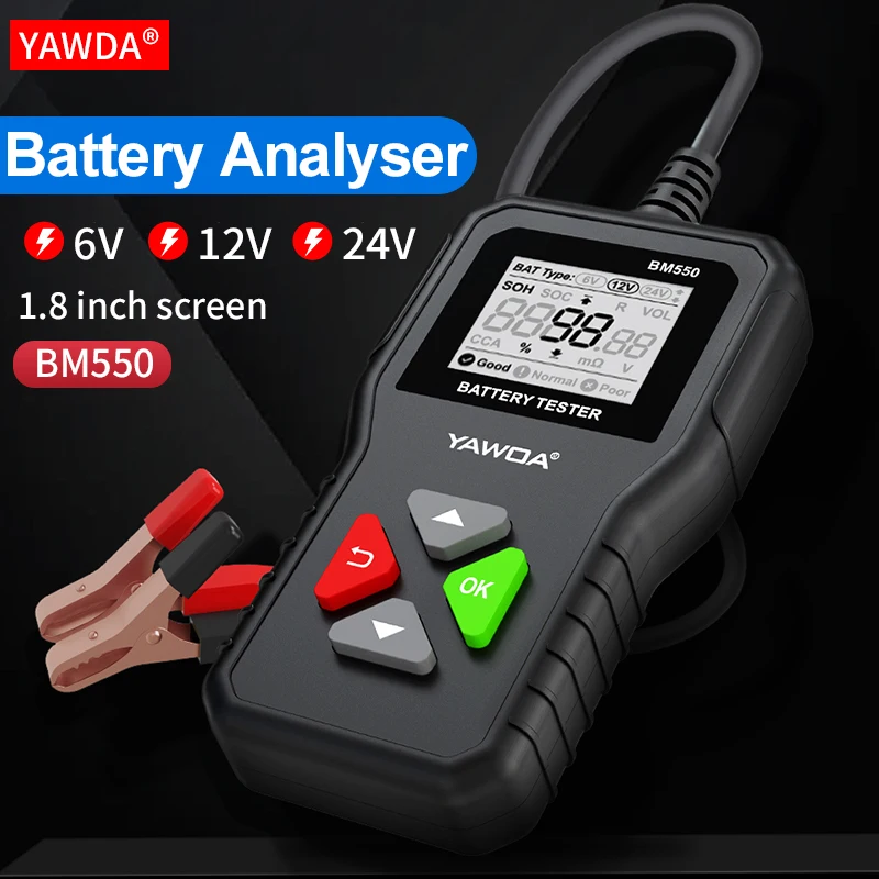 BM550 Battery System Detect 100-2000 CCA Car Battery Tool 6V 12V 24V Car Battery Tester Auto Battery Analyzer with Display