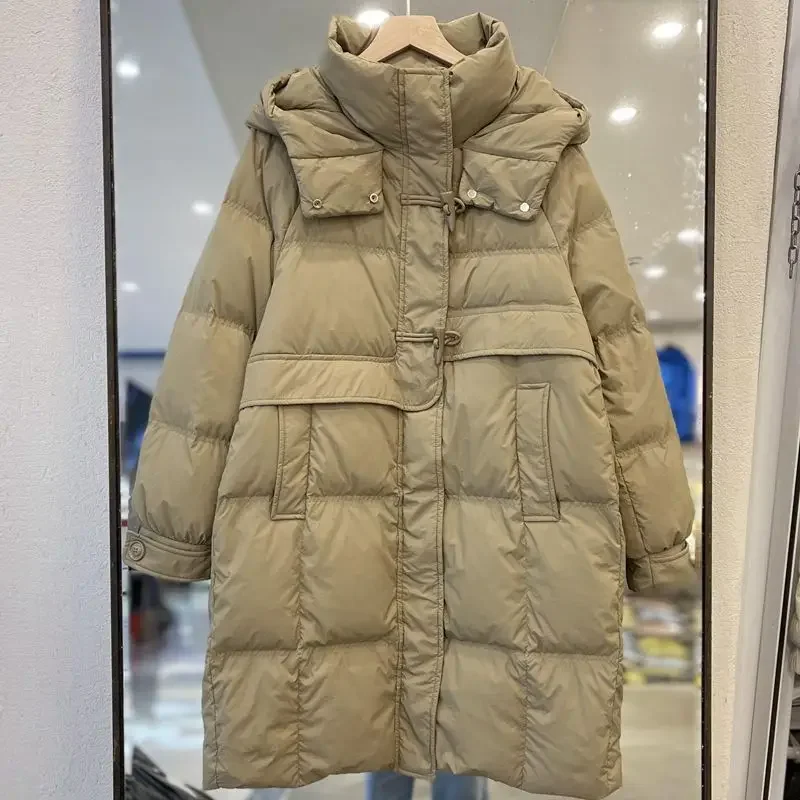 Nieuwe winter dames donsjassen dames katoenen kleding effen kleur middellange capuchon dames winddichte jas dames parka's