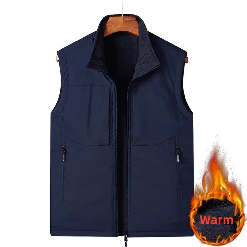 Winter Thermal Fleece Vest Men Fashion Multi-pocket Male Warm Waistcoat Casual Heated Vest for Men Winter Cycling Warm Plus Size