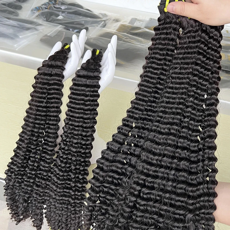 Yiwigs 10A Grade Double Drawn Thick End Deep Curly 100% Raw Human Hair Bundles 10-30 inches Hair Weave Extensions