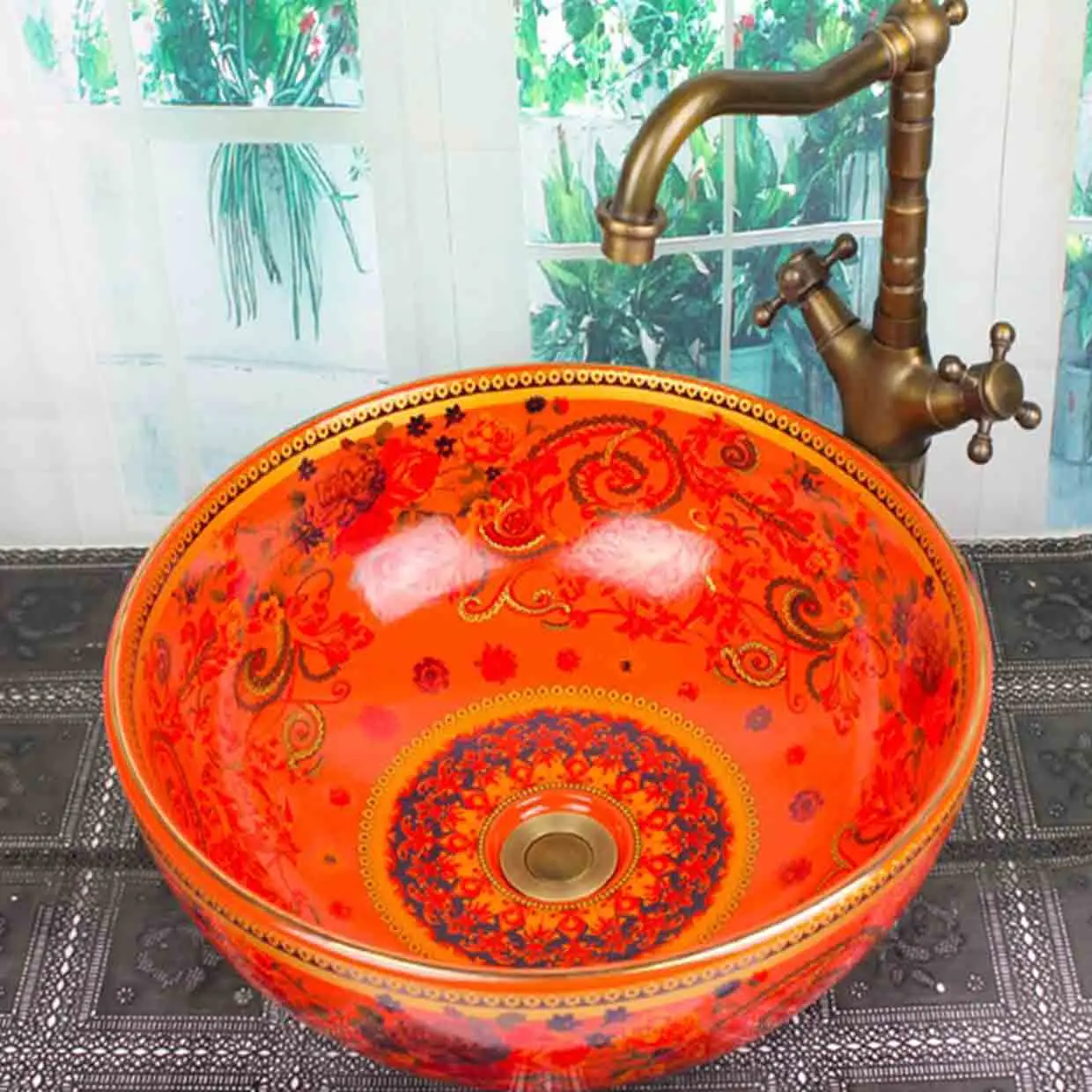 420*420*150MM Bathroom Ceramic Washbasin Outdoor Washbasin Household Small Size Round Single Basin Countertop Sink