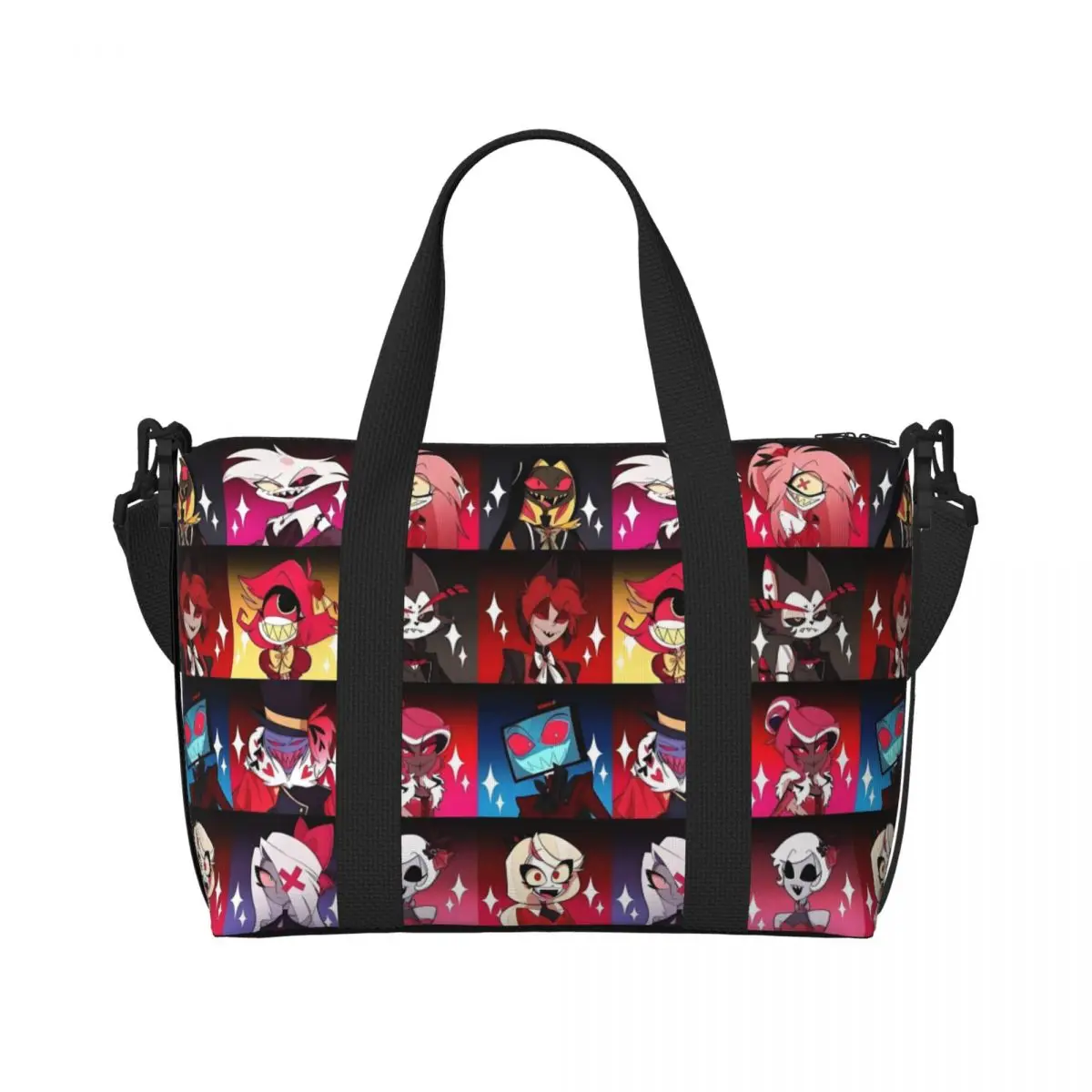 

Custom Large Hazbins Hotels Tote Bag for Women Anime Shoulder Shopping Beach Gym Travel Bag