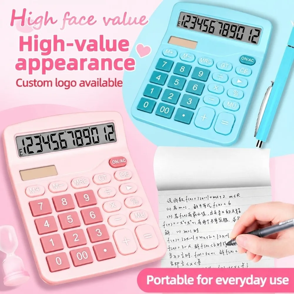 12-Digit Dual Power Calculator Solar Battery Dual Power Large LCD Display Desktop Calculator Big Button Portable