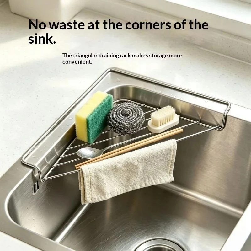 1pc Stainless Steel Kitchen Sink Organizer Multifunctional Faucet Sponge Drain Basket For Dishcloth Scrubber Storage Rack