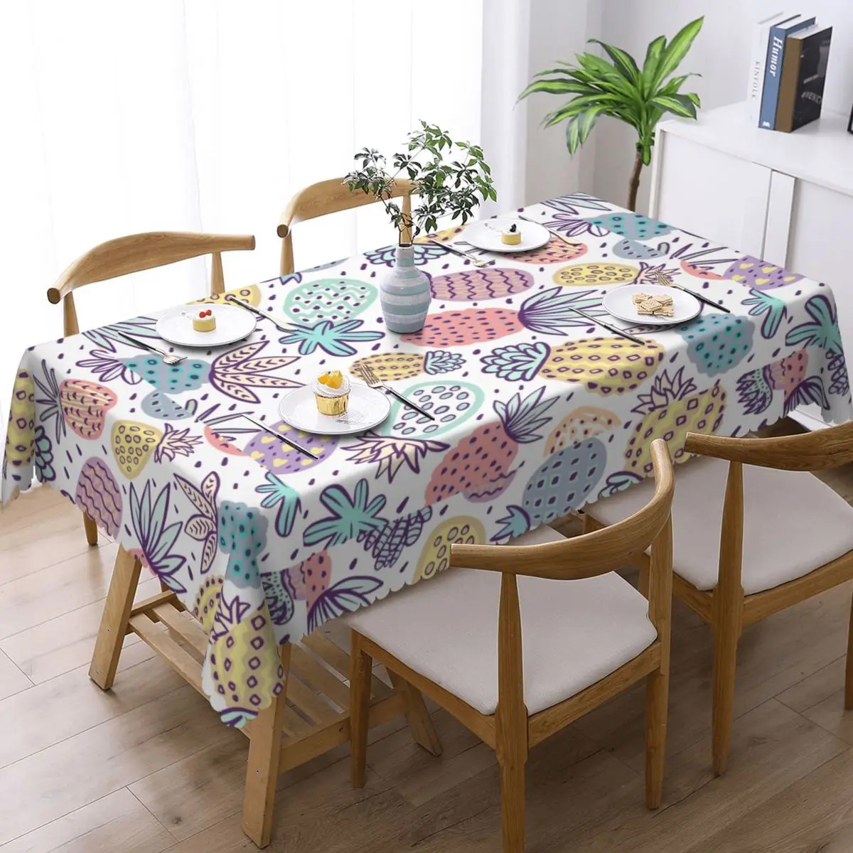 Custom Rectangular Waterproof Pineapple Digital Art Table Cover Table Cloth Tablecloth for Dining