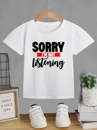 

Funny Letter Printed Kids Short Sleeve Cotton T-shirt, Casual Wear Stylish Tee !