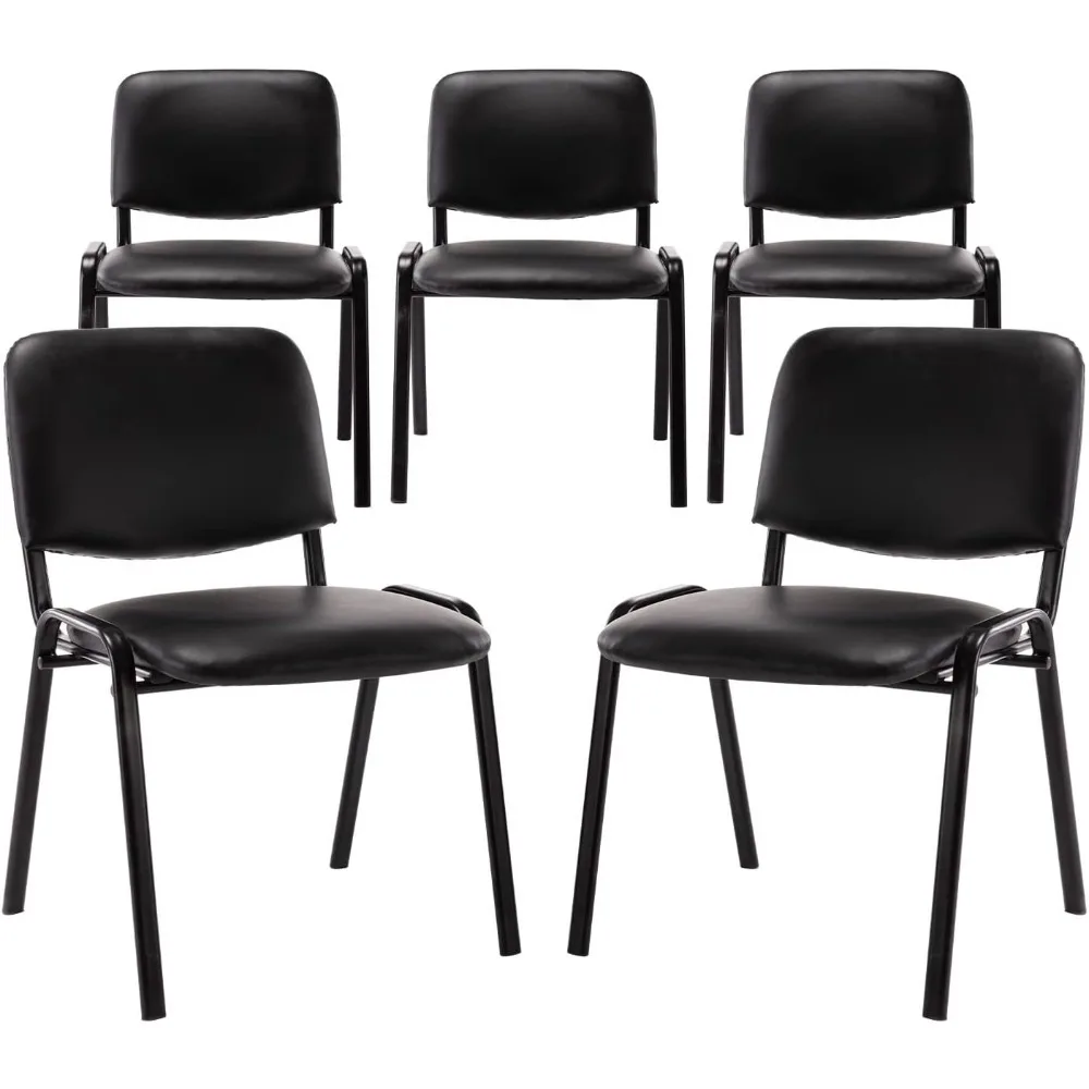 

Waiting Room Chairs Set of 5 Stackable Conference Room Chairs Pu Leather Office Guest Chairs Side Reception Chairs, Black, 5PCS