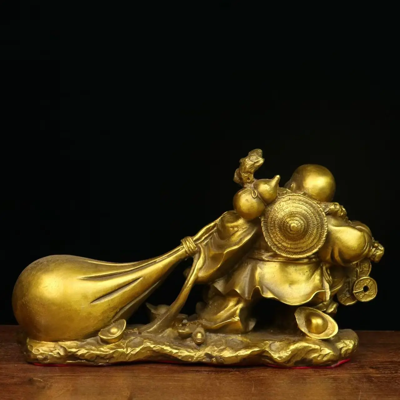 Copper Maitreya Buddha Statue Big Belly Laughing Buddha Ornament Monk Gold Bag Company Opening Gift view 5