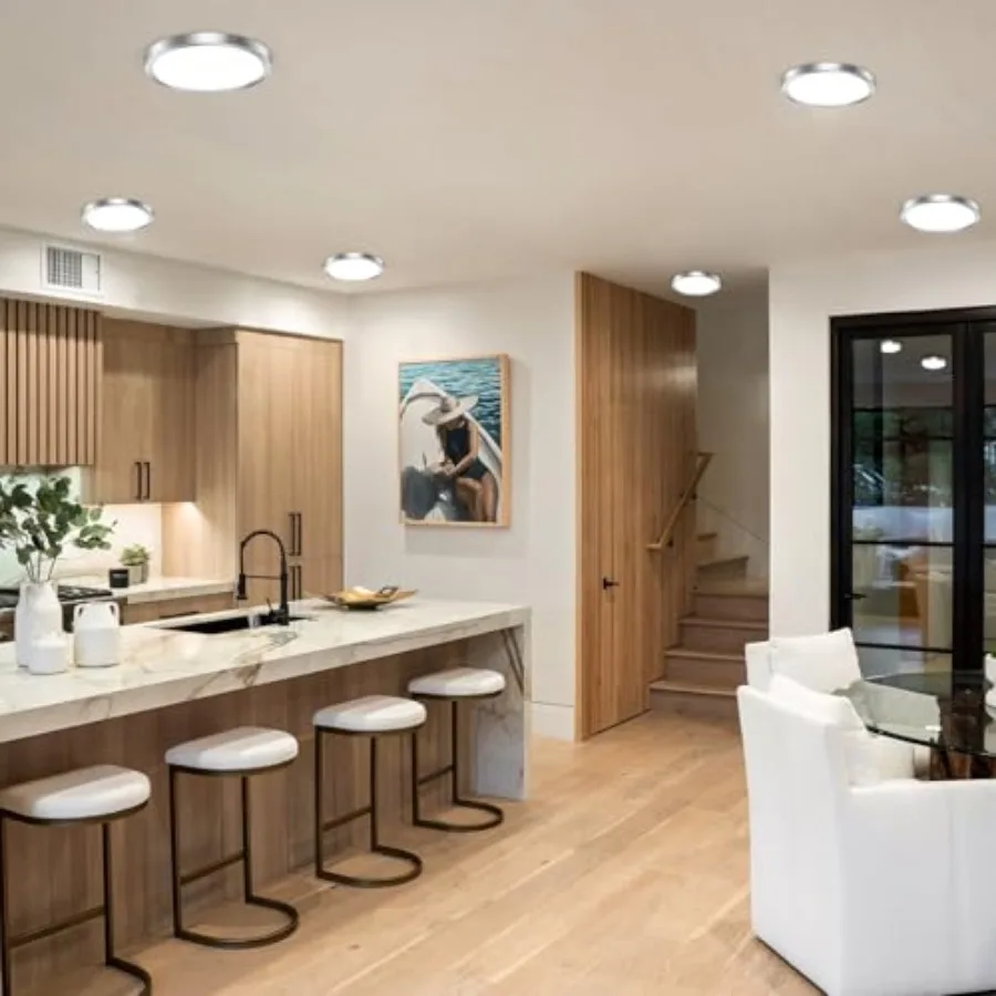 LED Flush Mount Ceiling Light Fixture, 3000K-4000K-6500K and 100W Equivalent Modern Kitchen Recessed Ceiling Lamp 15W 1500Lm 7. view 3