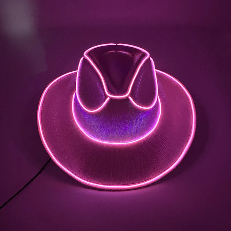 Leuchtende Partyartikel für Junggesellinnenabschiede, leuchtender Braut-Cowgirl-Hut, LED-Perlmutt-Cowboyhut, modischer Neon-Licht-Hut für Partys – Detail 16