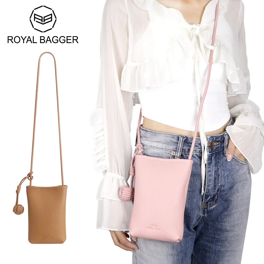 

Royal Bagger Mini Crossbody Bags, Genuine Leather Mobile Phone Bag, Fashion Shoulder Coin Purse, Adjustable Strap 1874