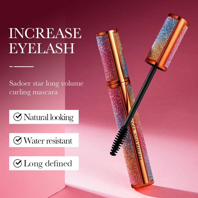 SADOER 4D แต่งหน้ามาสคาร่าขนตาสีดําหนายาวมาสคาร่า 4D กันน้ําผ้าไหม Curl Fiber Lash มาสคาร่าเครื่องสําอาง