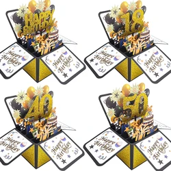 Black Golden Happy Birthday Pop Up Card 18th/30th/40th/50th/60th Birthday Card With Note Envelope Adult Birthday Gifts Greeting
