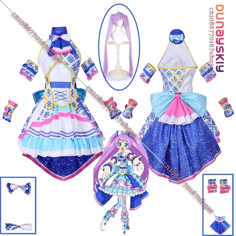 Manaka Laala Cosplay Anime Pripara Costume Wig SoLaMi SMILE Wig Blue White Dress Lolita Skirt Woman Lovely Christmas Customized